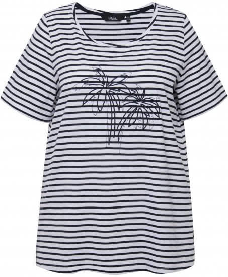 Ulla Popken Palm Tree Embroidered Tee Navy Blue - T-shirt stampate da donna - 