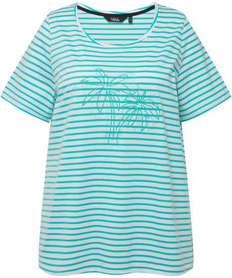 Ulla Popken Palm Tree Embroidered Tee Turquoise Green - T-shirt stampate da donna - 