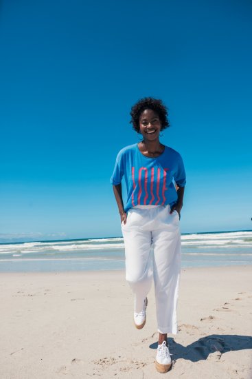 Ulla Popken LOVE Short Sleeve Graphic Tee Sapphire Blue - T-shirt stampate da donna - 