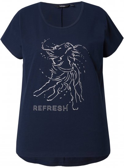 Ulla Popken Metallic Animal Cap Sleeve Graphic Tee Navy - T-shirt stampate da donna - 