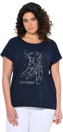 Ulla Popken Metallic Animal Cap Sleeve Graphic Tee Navy - T-shirt stampate da donna - 