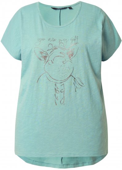 Ulla Popken Metallic Animal Cap Sleeve Graphic Tee Light Green - T-shirt stampate da donna - 