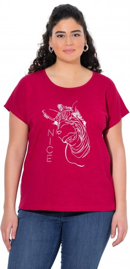 Ulla Popken Metallic Animal Cap Sleeve Graphic Tee Dark Raspberry - T-shirt stampate da donna - 