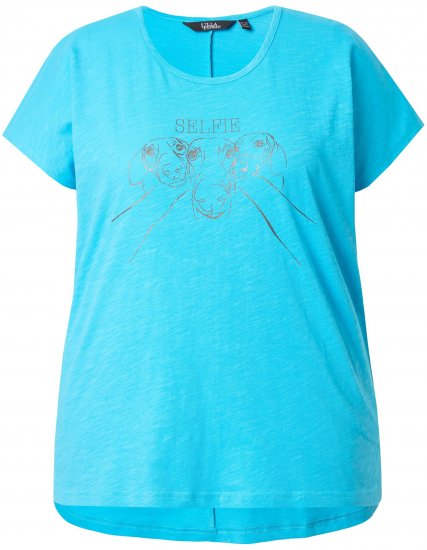 Ulla Popken Metallic Animal Cap Sleeve Graphic Tee Deep Aqua - T-shirt stampate da donna - 