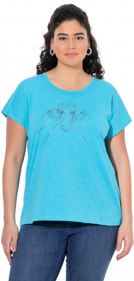 Ulla Popken Metallic Animal Cap Sleeve Graphic Tee Deep Aqua - T-shirt stampate da donna - 