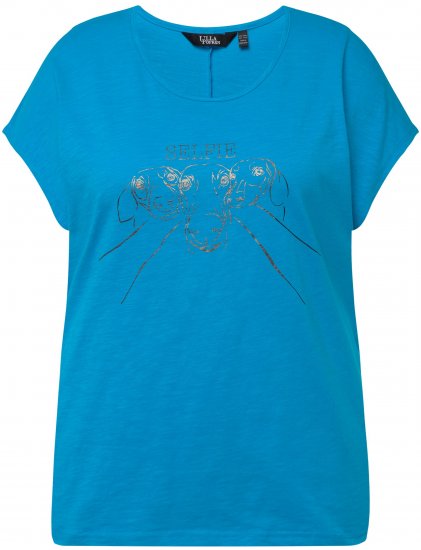 Ulla Popken Metallic Animal Cap Sleeve Graphic Tee Sapphire Blue - T-shirt stampate da donna - 