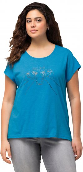 Ulla Popken Metallic Animal Cap Sleeve Graphic Tee Sapphire Blue - T-shirt stampate da donna - 