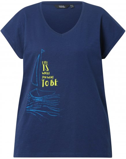 Ulla Popken Half-Sleeve A-line V-Neck Boat Pattern T-Shirt Ink Blue - T-shirt stampate da donna - 