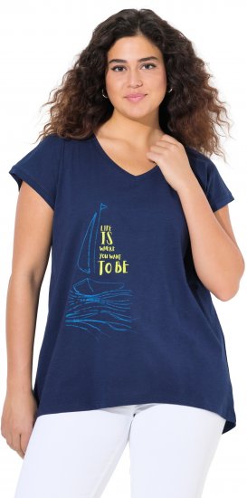 Ulla Popken Half-Sleeve A-line V-Neck Boat Pattern T-Shirt Ink Blue - T-shirt stampate da donna - 