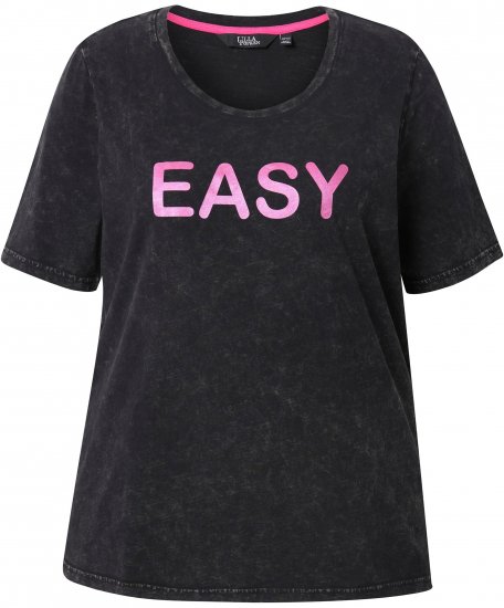 Ulla Popken Easy Short Sleeve Acid Wash Graphic Tee Black - T-shirt stampate da donna - 