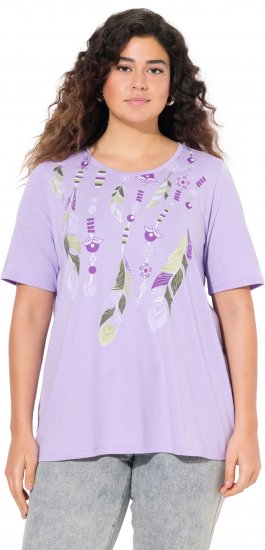 Ulla Popken Metallic Feather Short Sleeve Graphic Tee Lavender - T-shirt stampate da donna - 