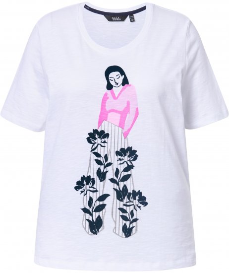 Ulla Popken Flocked Short Sleeve Graphic Tee Snow White - T-shirt stampate da donna - 