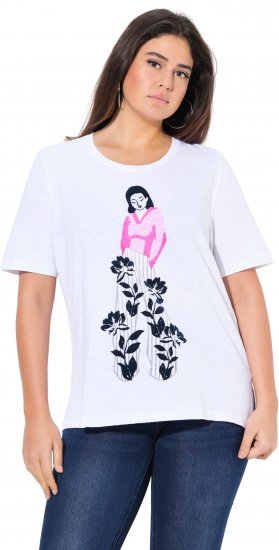 Ulla Popken Flocked Short Sleeve Graphic Tee Snow White - T-shirt stampate da donna - 