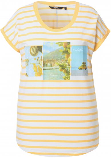 Ulla Popken Striped Short Sleeve Citrus Graphic Tee Sun Yellow - T-shirt stampate da donna - 