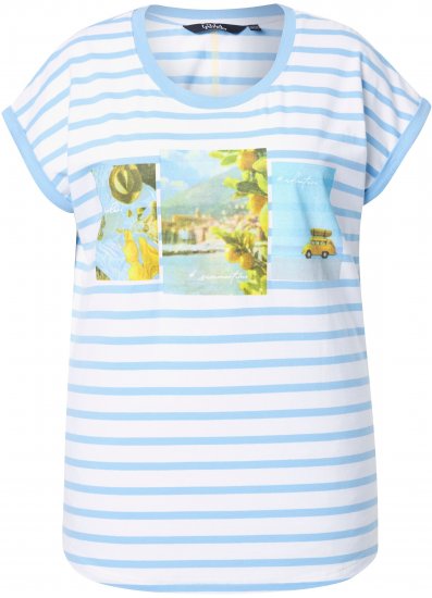 Ulla Popken Striped Short Sleeve Citrus Graphic Tee Light Blue - T-shirt stampate da donna - 