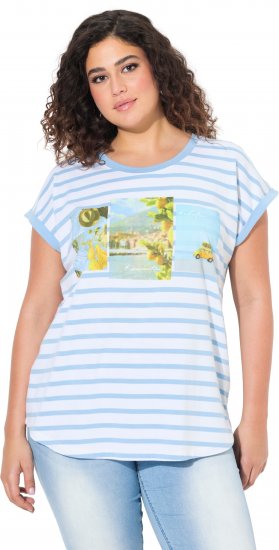Ulla Popken Striped Short Sleeve Citrus Graphic Tee Light Blue - T-shirt stampate da donna - 
