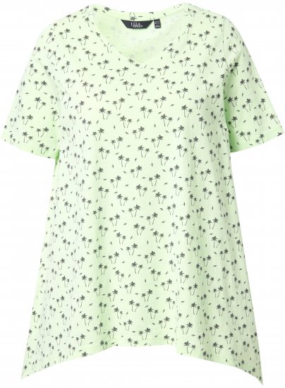 Ulla Popken Palm Tree Print Pointed Hem Tee Lett Lime - T-shirt stampate da donna - 