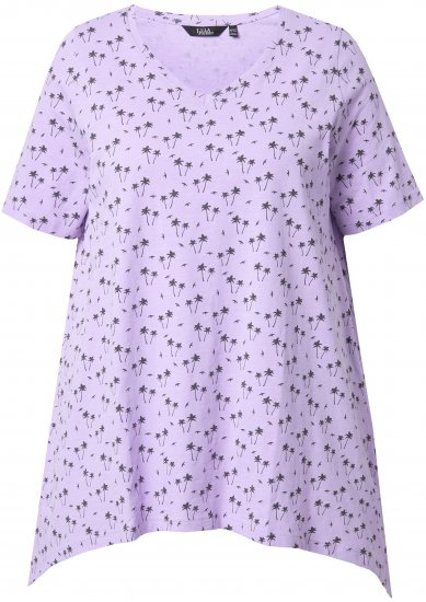 Ulla Popken Palm Tree Print Pointed Hem Tee Lavender - T-shirt stampate da donna - 