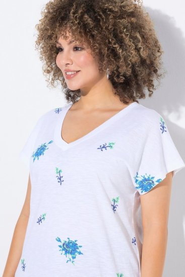 Ulla Popken Cross Stitch Short Sleeve Tee Snow White - T-shirt stampate da donna - T-shirt con Stampa da Donna