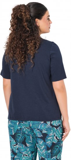 Ulla Popken Ride The Wave Short Sleeve V-Neck Graphic Tee Navy Blue - T-shirt stampate da donna - 