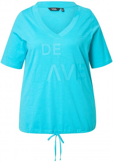 Ulla Popken Ride The Wave Short Sleeve V-Neck Graphic Tee Deep Aqua - T-shirt stampate da donna - 