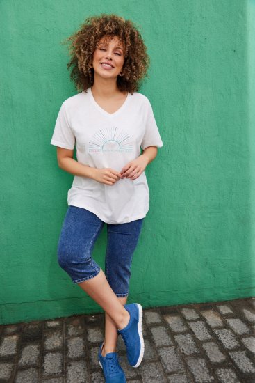 Ulla Popken Embroidered Sunrise Lettering Tee Off-White - T-shirt stampate da donna - 