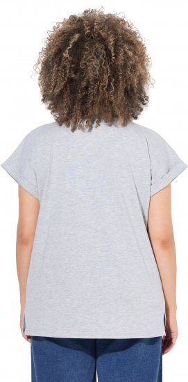 Ulla Popken Long Beach Lettering Cap Sleeve Tee Light Grey Melange - T-shirt stampate da donna - 
