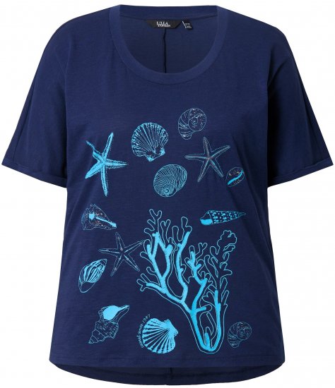 Ulla Popken Marine Print Short Sleeve Tee Ink Blue - T-shirt stampate da donna - 