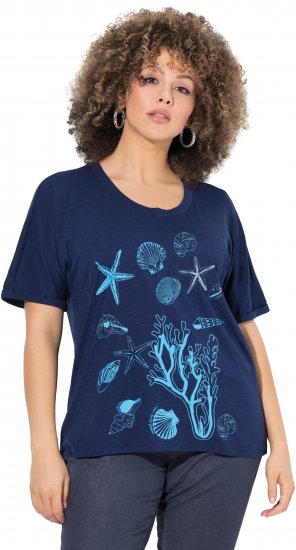 Ulla Popken Marine Print Short Sleeve Tee Ink Blue - T-shirt stampate da donna - 