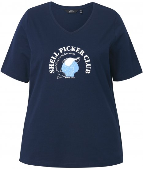 Ulla Popken Shell Picker Club Short Sleeve Graphic Tee Navy - T-shirt stampate da donna - 