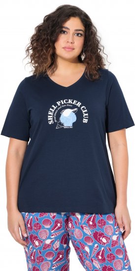 Ulla Popken Shell Picker Club Short Sleeve Graphic Tee Navy - T-shirt stampate da donna - 