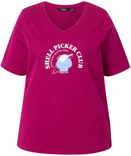 Ulla Popken Shell Picker Club Short Sleeve Graphic Tee Magnolia Red - T-shirt stampate da donna - 