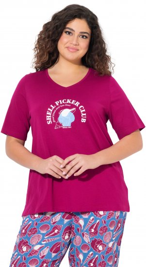 Ulla Popken Shell Picker Club Short Sleeve Graphic Tee Magnolia Red - T-shirt stampate da donna - 