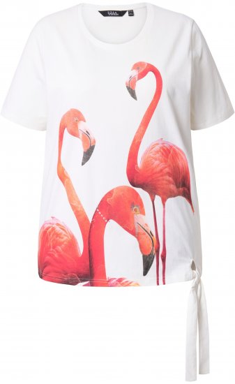 Ulla Popken Flamingo Short Sleeve Graphic Tee Off-White - T-shirt stampate da donna - 