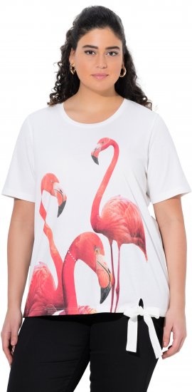 Ulla Popken Flamingo Short Sleeve Graphic Tee Off-White - T-shirt stampate da donna - 
