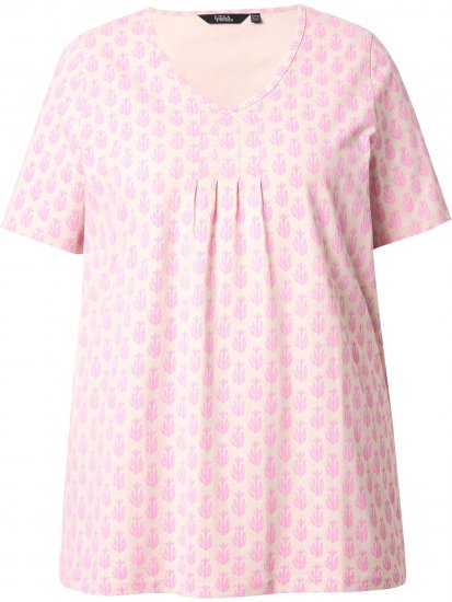 Ulla Popken Cactus Print Short Sleeve V-Neck Tee Pink - T-shirt stampate da donna - 