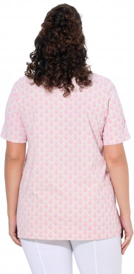 Ulla Popken Cactus Print Short Sleeve V-Neck Tee Pink - T-shirt stampate da donna - 