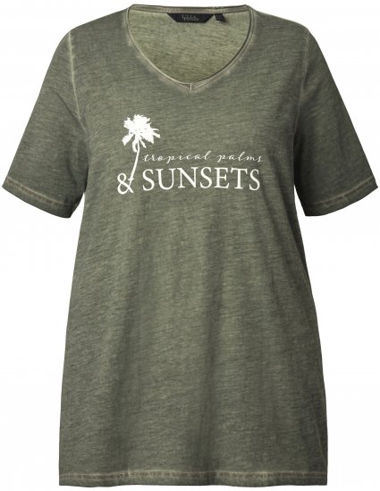 Ulla Popken Sunset Lettering Short Sleeve Graphic Tee Olive - T-shirt stampate da donna - 