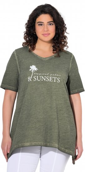 Ulla Popken Sunset Lettering Short Sleeve Graphic Tee Olive - T-shirt stampate da donna - 