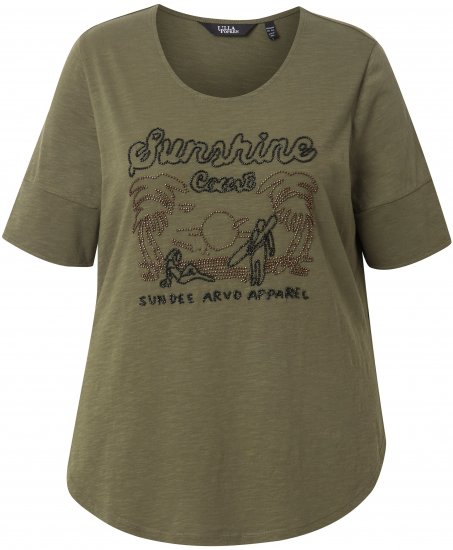 Ulla Popken Beaded Short Sleeve Graphic Tee Olive - T-shirt stampate da donna - 