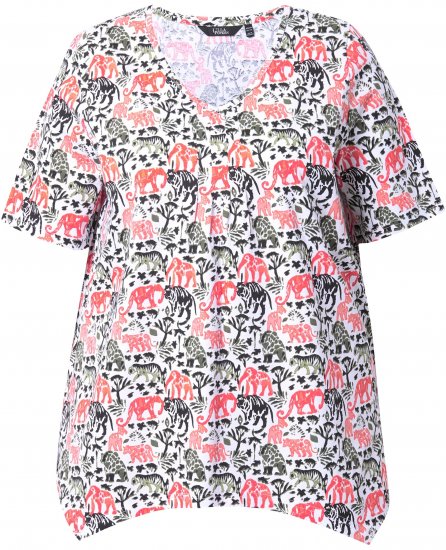 Ulla Popken Half-sleeve A-line V-neck Pointed Hem Animal Pattern T-shirt Snow White - T-shirt stampate da donna - 