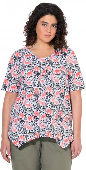 Ulla Popken Half-sleeve A-line V-neck Pointed Hem Animal Pattern T-shirt Snow White - T-shirt stampate da donna - 