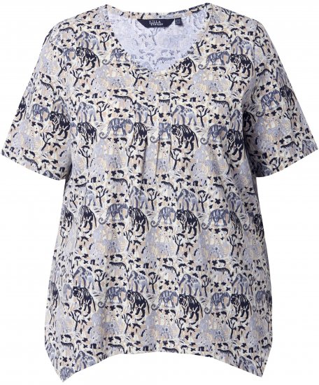 Ulla Popken Half-sleeve A-line V-neck Pointed Hem Animal Pattern T-shirt Moss - T-shirt stampate da donna - 