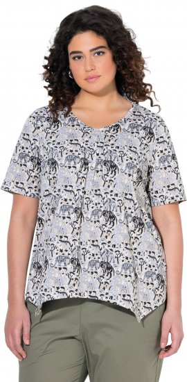 Ulla Popken Half-sleeve A-line V-neck Pointed Hem Animal Pattern T-shirt Moss - T-shirt stampate da donna - 
