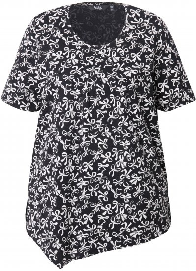 Ulla Popken Bow Print Short Sleeve Pointed Hem Tee Black - T-shirt stampate da donna - 