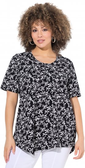 Ulla Popken Bow Print Short Sleeve Pointed Hem Tee Black - T-shirt stampate da donna - 