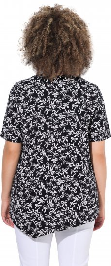 Ulla Popken Bow Print Short Sleeve Pointed Hem Tee Black - T-shirt stampate da donna - 
