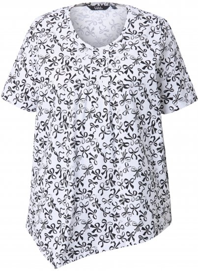 Ulla Popken Bow Print Short Sleeve Pointed Hem Tee Snow White - T-shirt stampate da donna - 