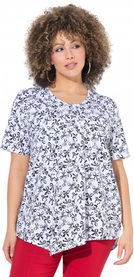 Ulla Popken Bow Print Short Sleeve Pointed Hem Tee Snow White - T-shirt stampate da donna - 