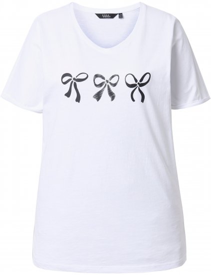 Ulla Popken Bow Short Sleeve Graphic Tee Snow White - T-shirt stampate da donna - 